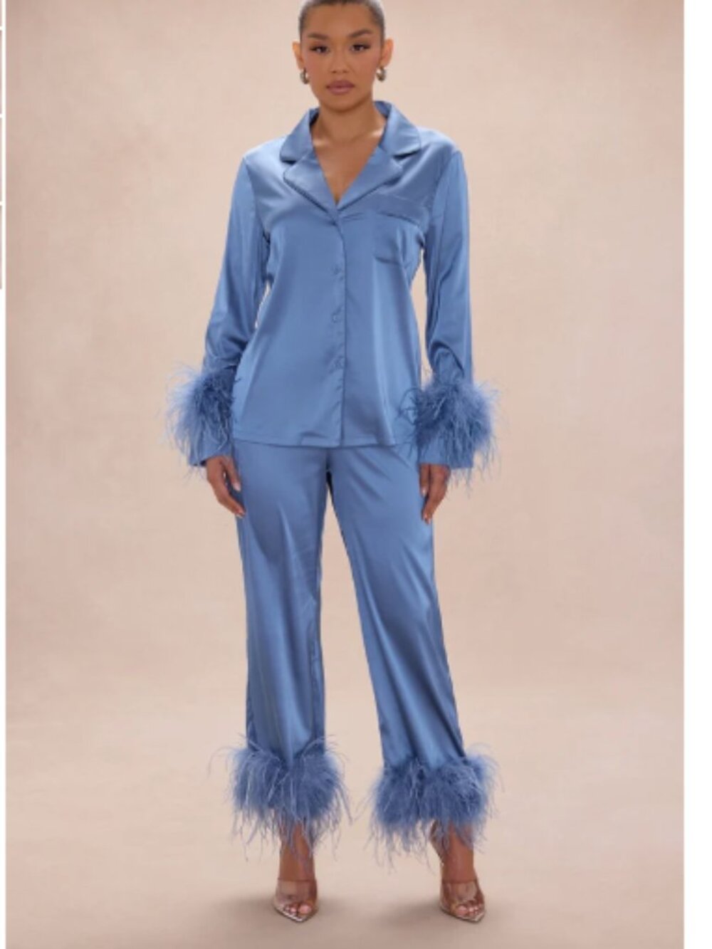Fashion Nova Feather Trim Flare Pant Set